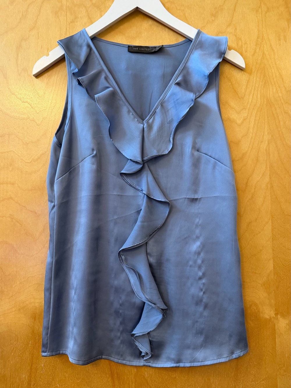 The Limited Blue Ruffle V-Neck Sleeveless Top